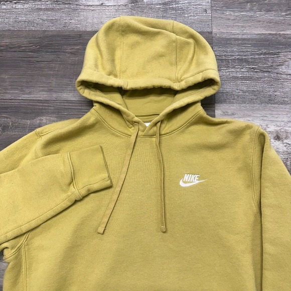 Nike Sportswear Club Fleece Yellow Mens S Tall Mini Swoosh Pullover Hoodie EUC - Picture 1 of 9